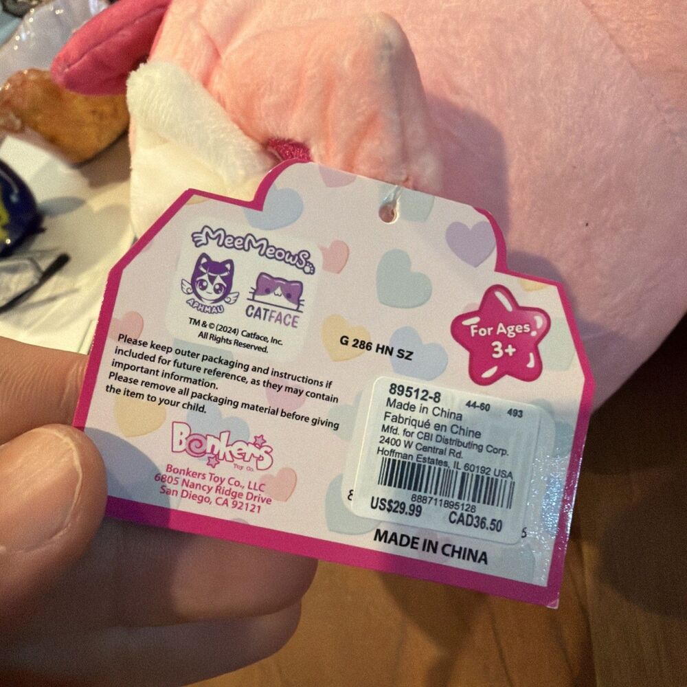 aphmau MeeMeow pink & white hearts cat plush stuffed animal valentine 12" NWT - Picture 5 of 7